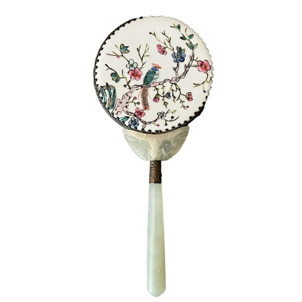 VINTAGE CHINESE HARD STONE PORCELAIN VANITY MIRROR EARLY 20th CENTURY